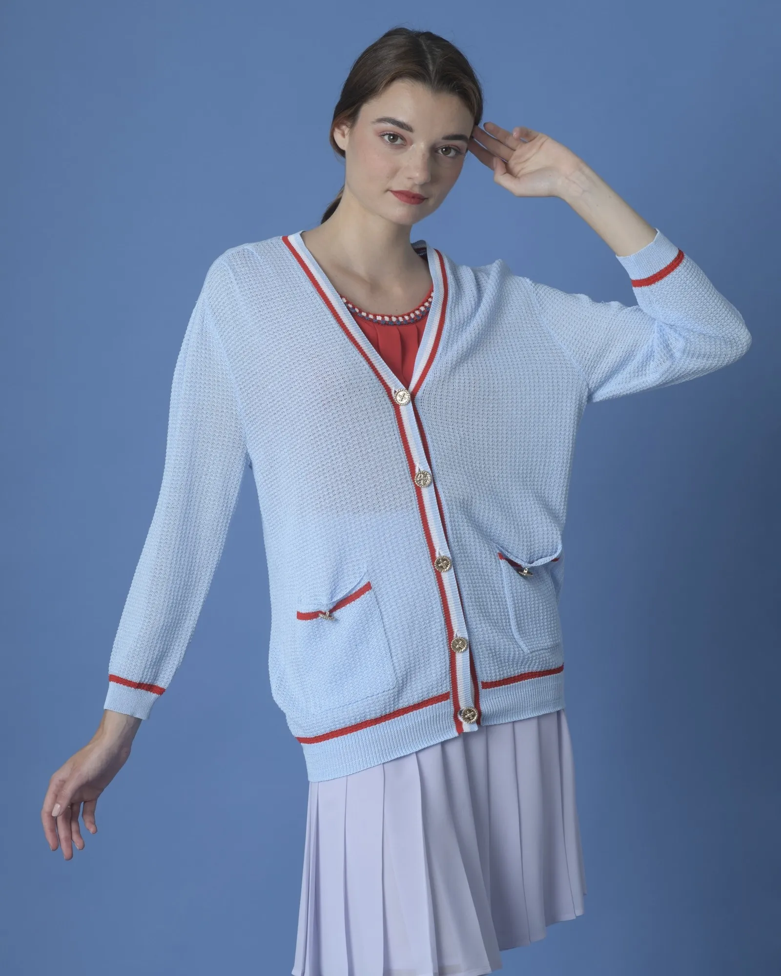 Cardigan en maille bleue Edward Achour 