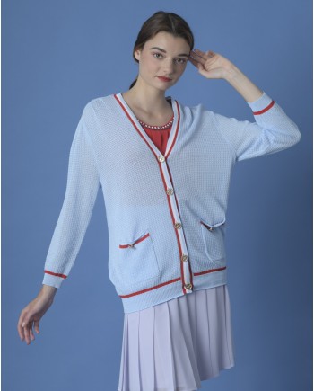 Cardigan en maille bleue Edward Achour 