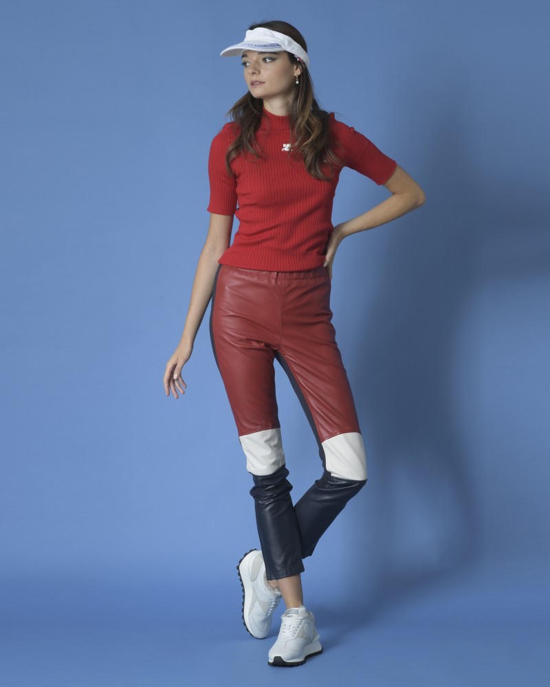 Legging rouge à empiècements cuir P.A.R.O.S.H 