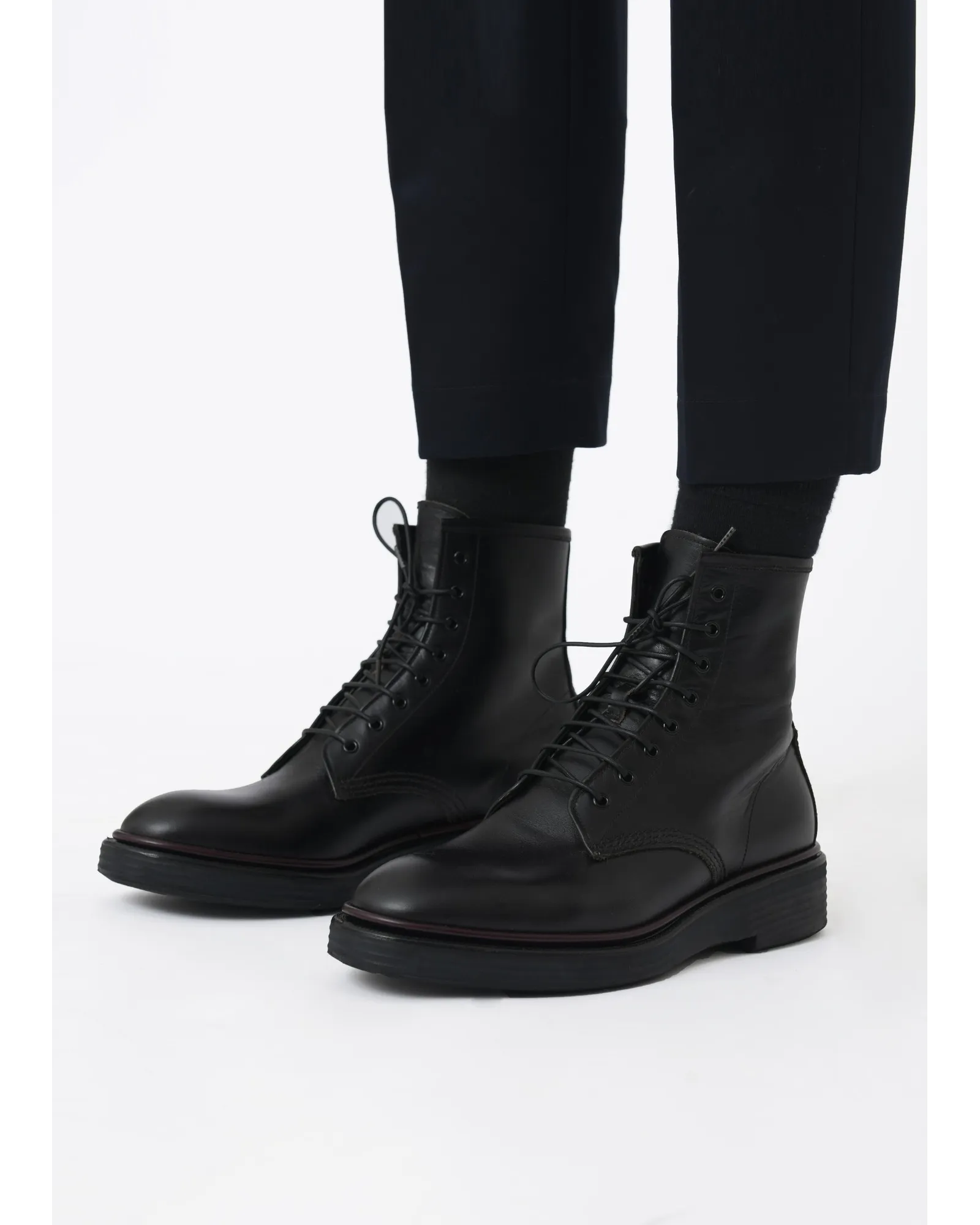 Bottines à lacets et à surpiqûres  en cuir noir Premiata 