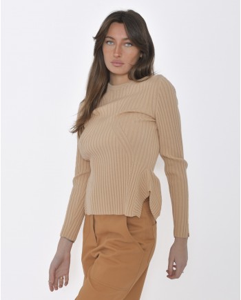 Top en laine Merinos beige Stefano Mortari 