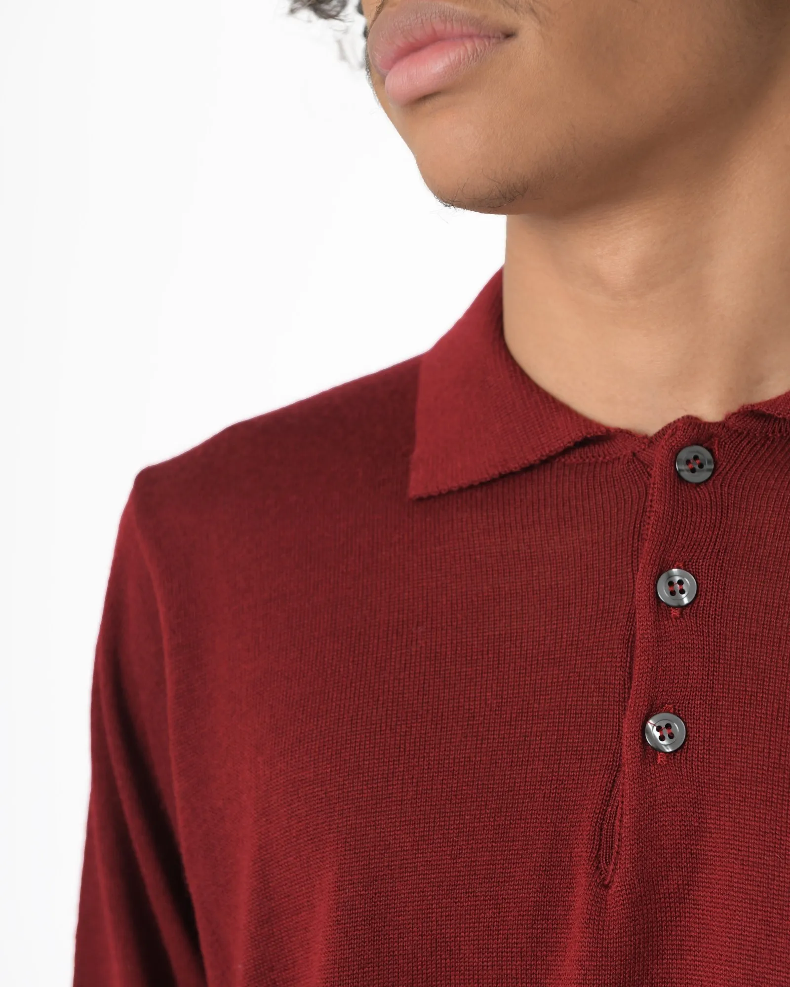 Polo manches longues bordeaux Vneck 