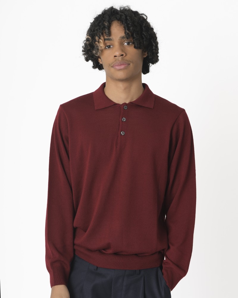 Polo manches longues bordeaux Vneck 