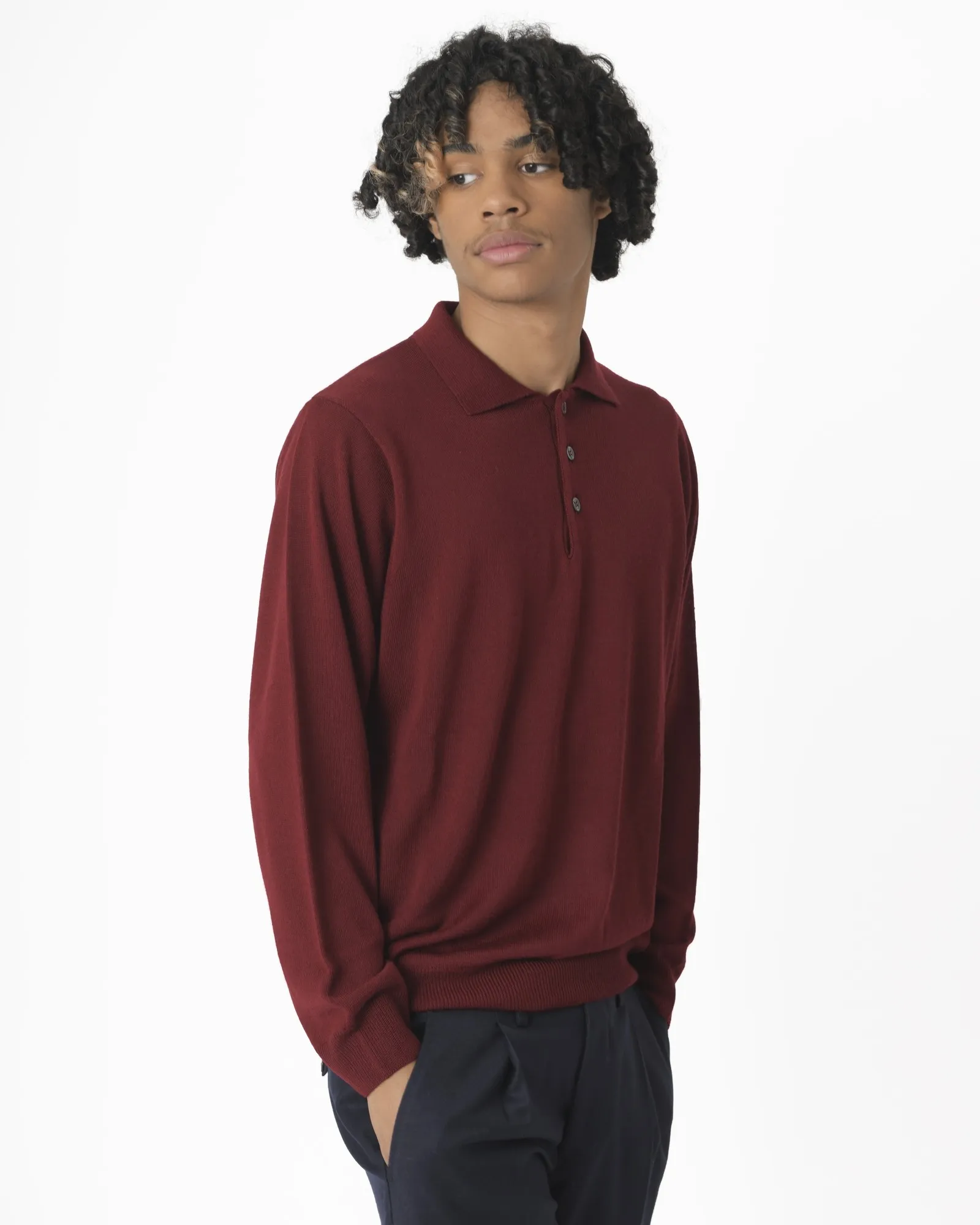 Polo manches longues bordeaux Vneck 