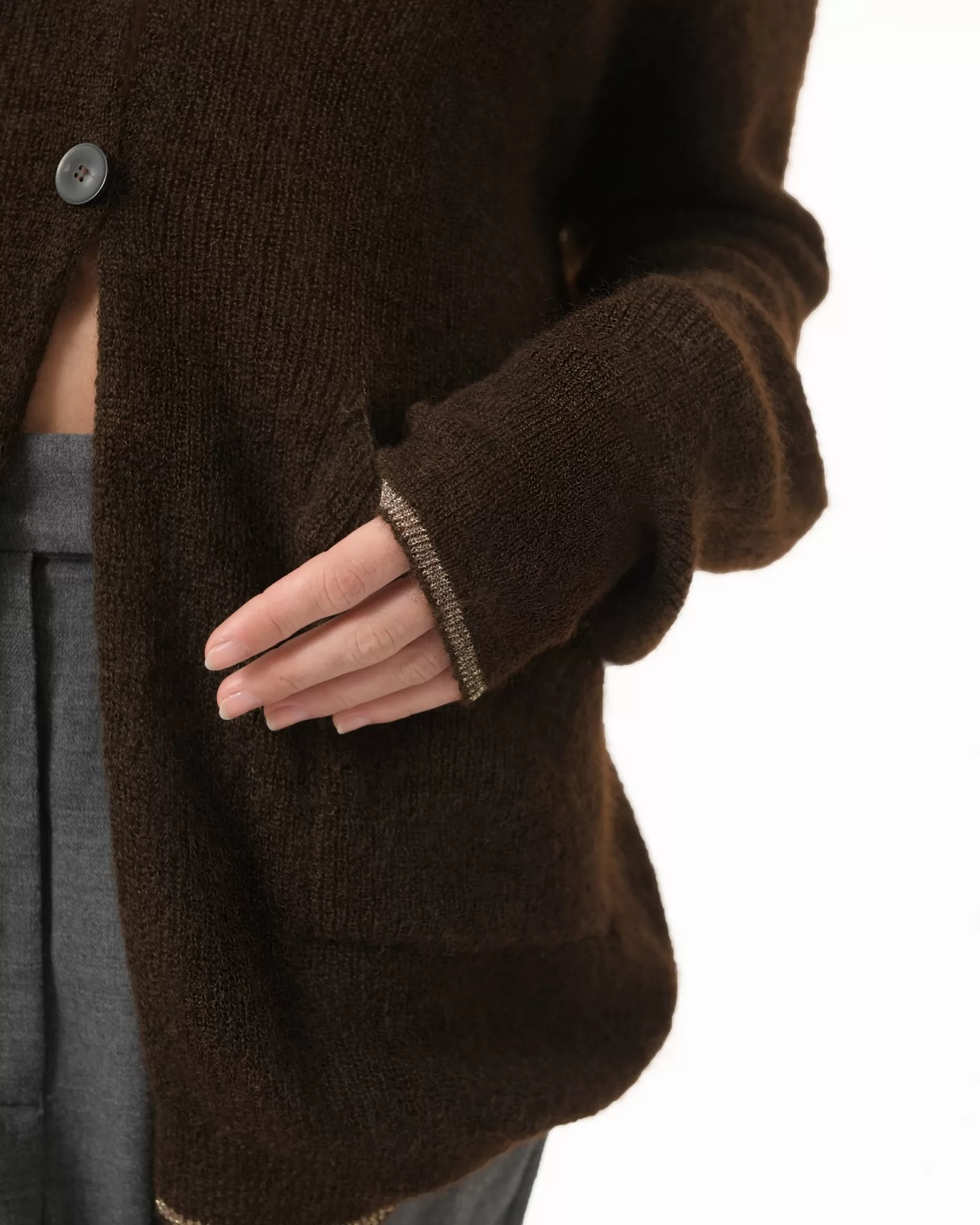 Cardigan marron en maille Pomandere 