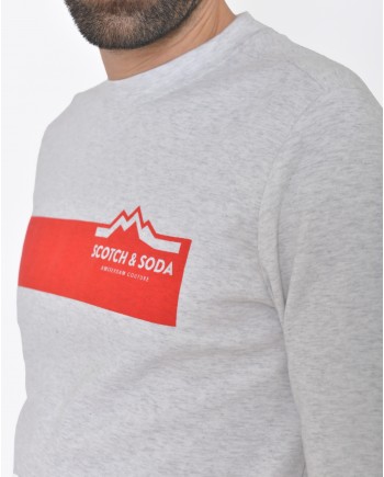 Sweat gris avec bannière logo rouge Scotch & Soda 