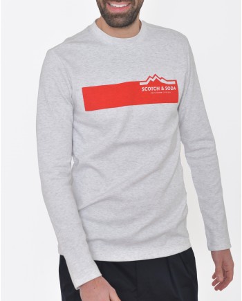 Sweat gris avec bannière logo rouge Scotch & Soda 