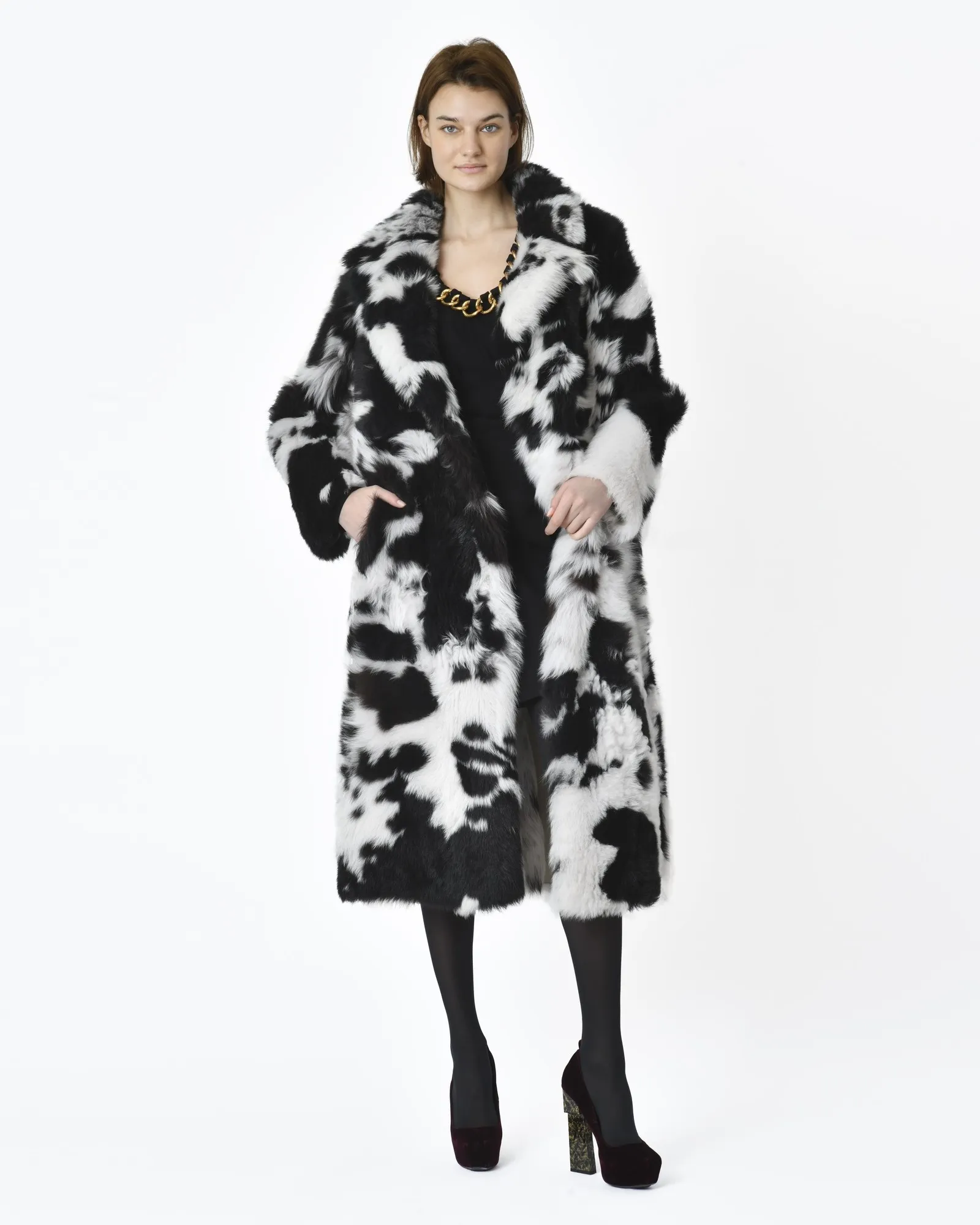 Manteau en fourrure black and white Biancalani 