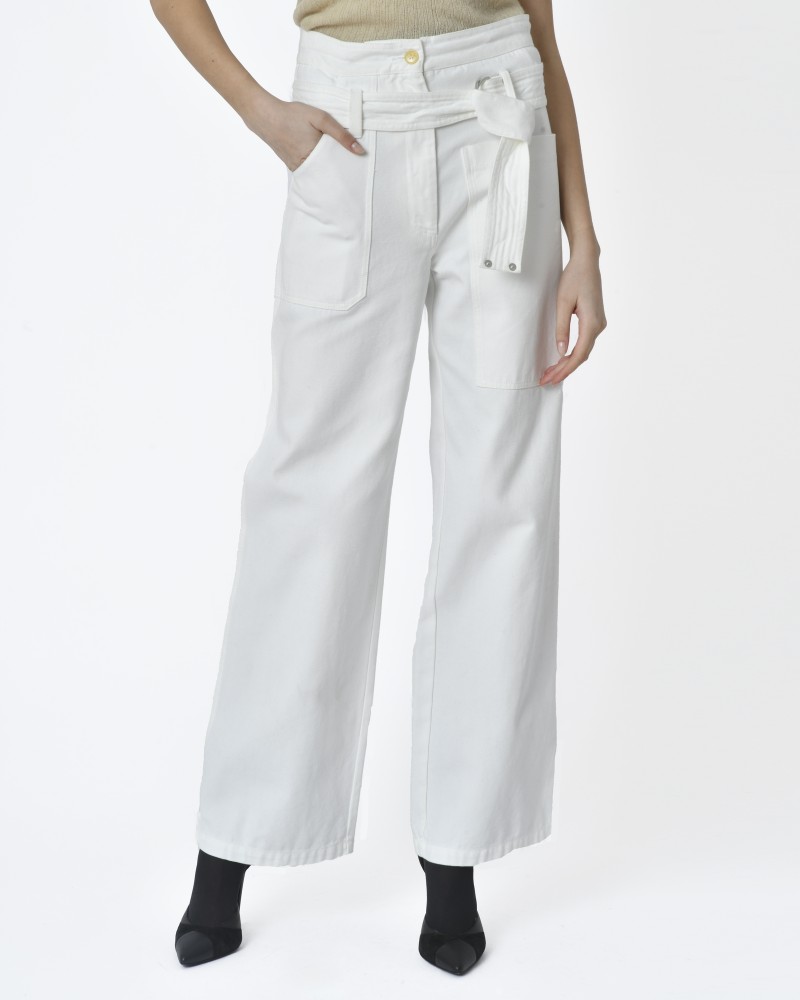 Pantalon blanc avec ceinture à boucles Hache 