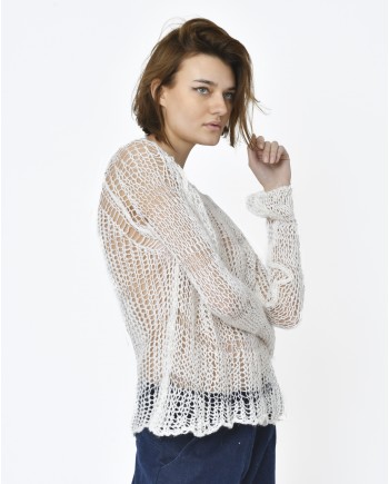 Pull blanc crochet Isabel Benenato 