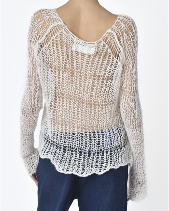 Pull blanc crochet Isabel Benenato 