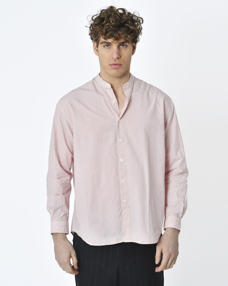 Chemise slim en coton rose à col mao Edition M.R 