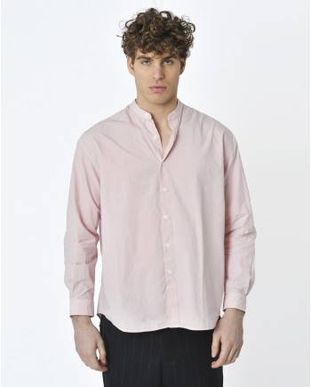 Chemise slim en coton rose à col mao Edition M.R 