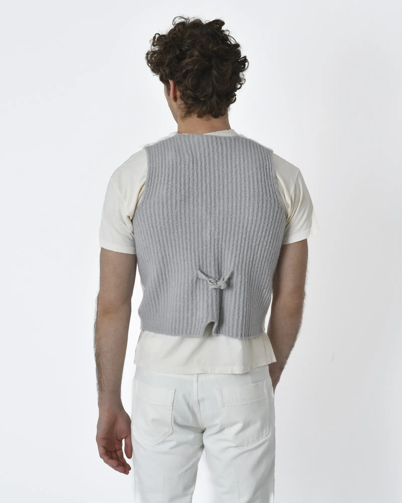 Gilet maille blanc écru et gris Molecole 