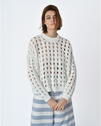 Pull maille ajourée blanc Alexander Mcqueen 