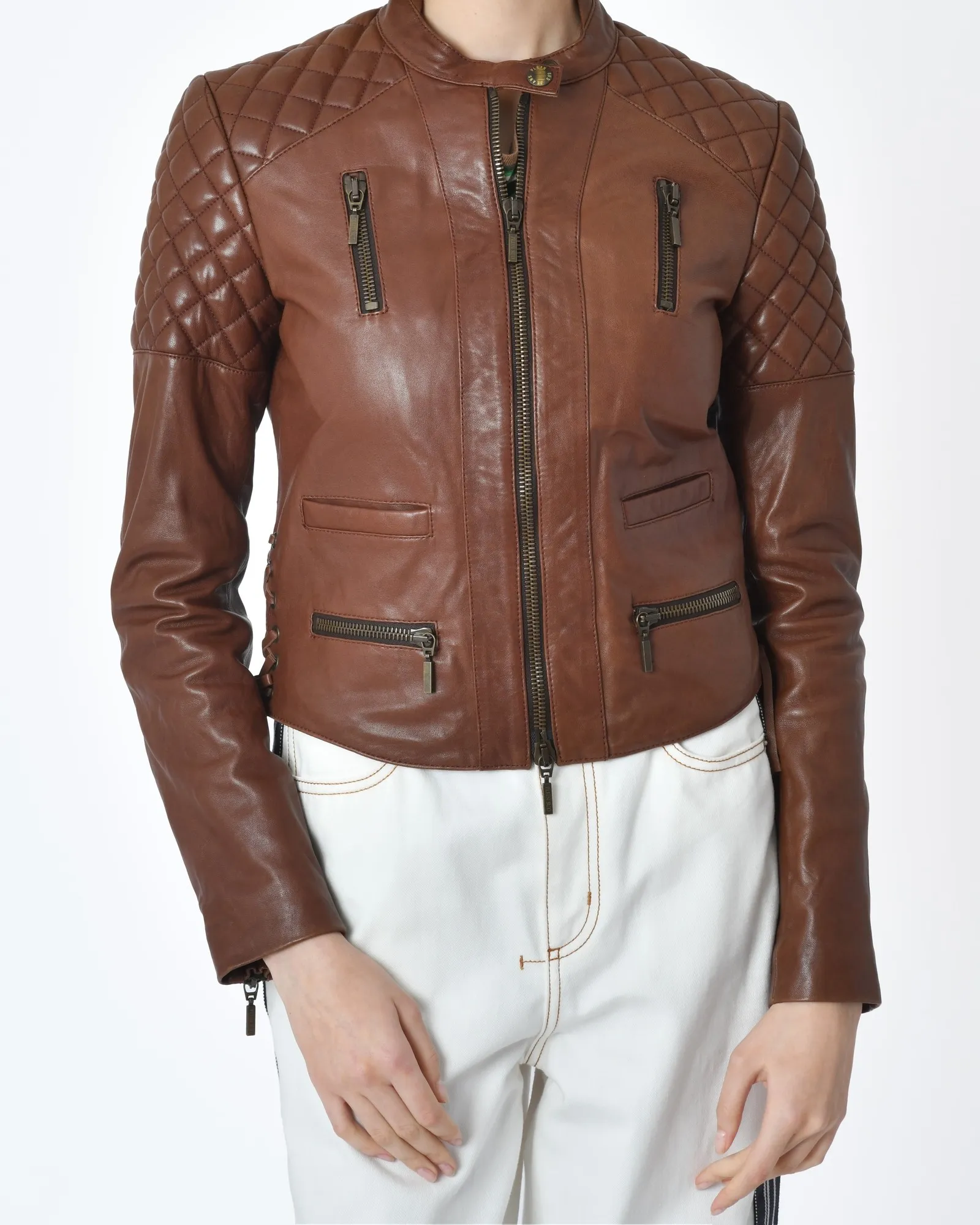 Veste cuir marron Plein Sud 