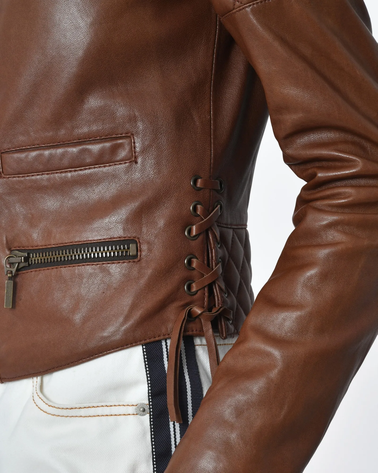 Veste cuir marron Plein Sud 