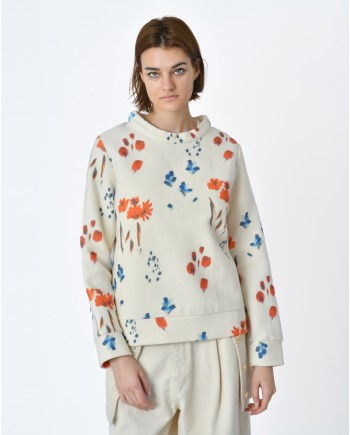 Pull blanc écru motif fleurs Lauret 