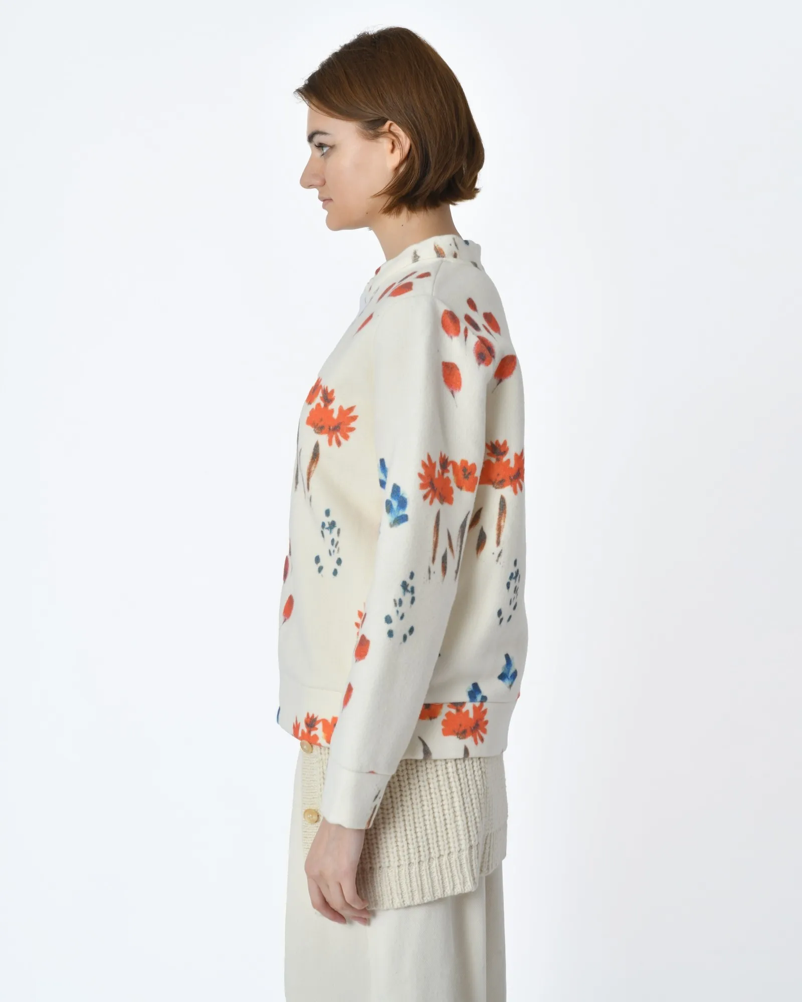 Pull blanc écru motif fleurs Lauret 