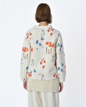 Pull blanc écru motif fleurs Lauret 