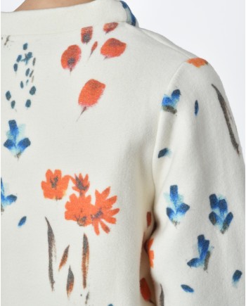 Pull blanc écru motif fleurs Lauret 