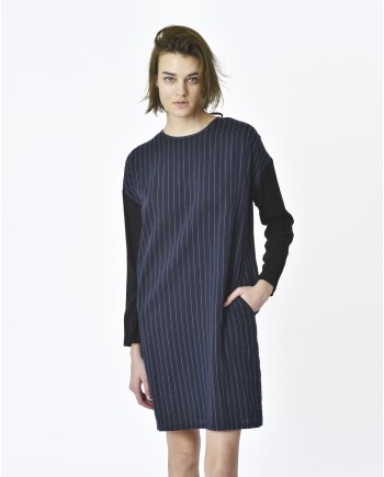 Robe manche longue rayé bleu marine, noir Avn 