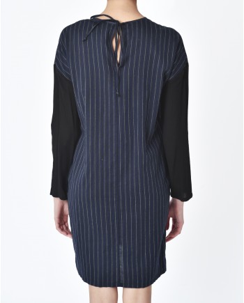 Robe manche longue rayé bleu marine, noir Avn 