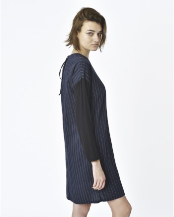 Robe manche longue rayé bleu marine, noir Avn 