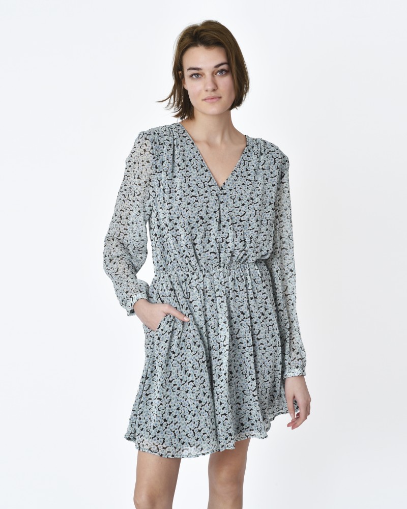 Robe 3/4 à fleurs bleu Idano 