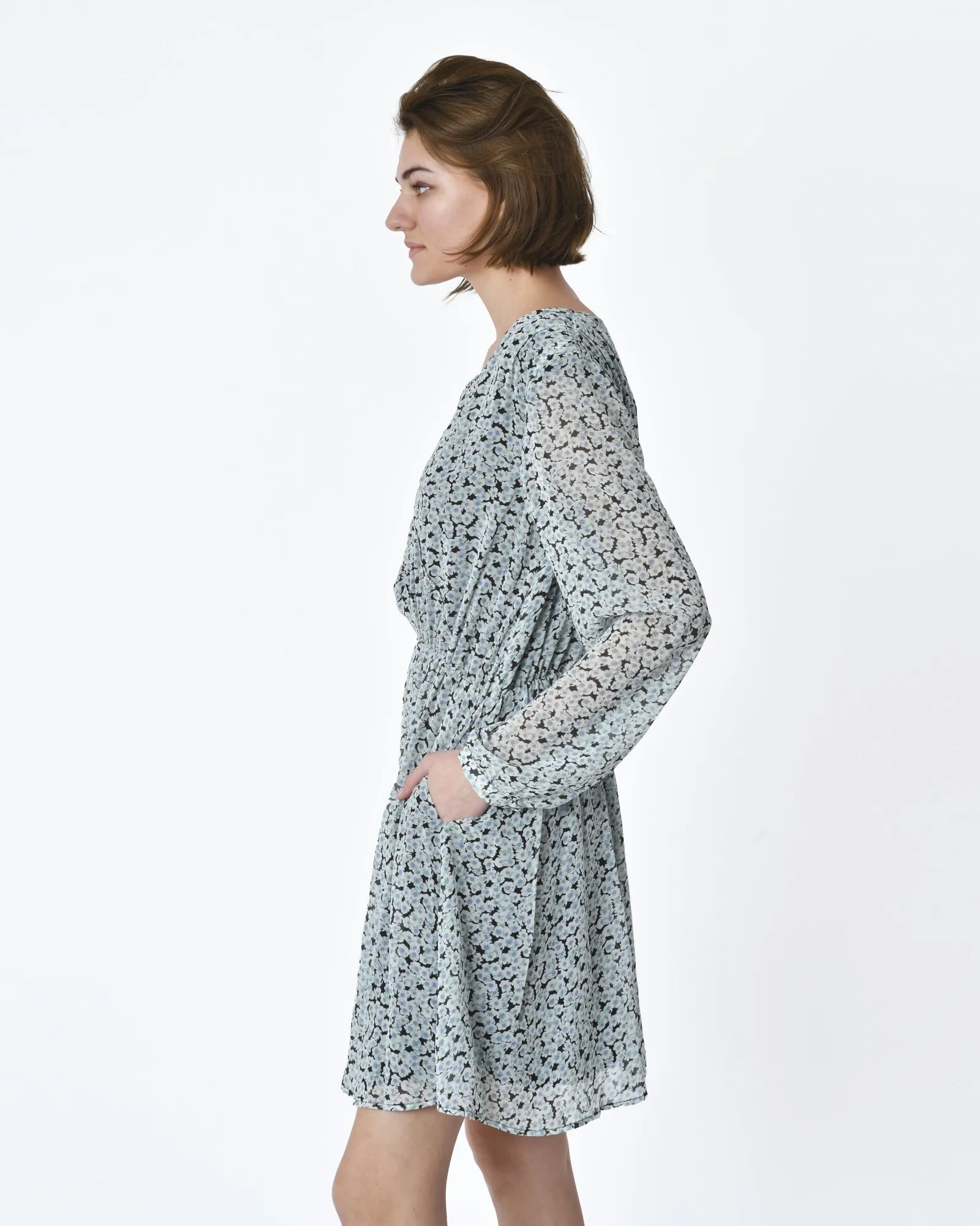 Robe 3/4 à fleurs bleu Idano 