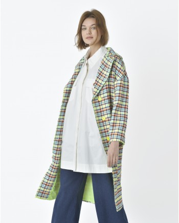 Manteau pied de poule jaune fluo et multicolore Mouche 