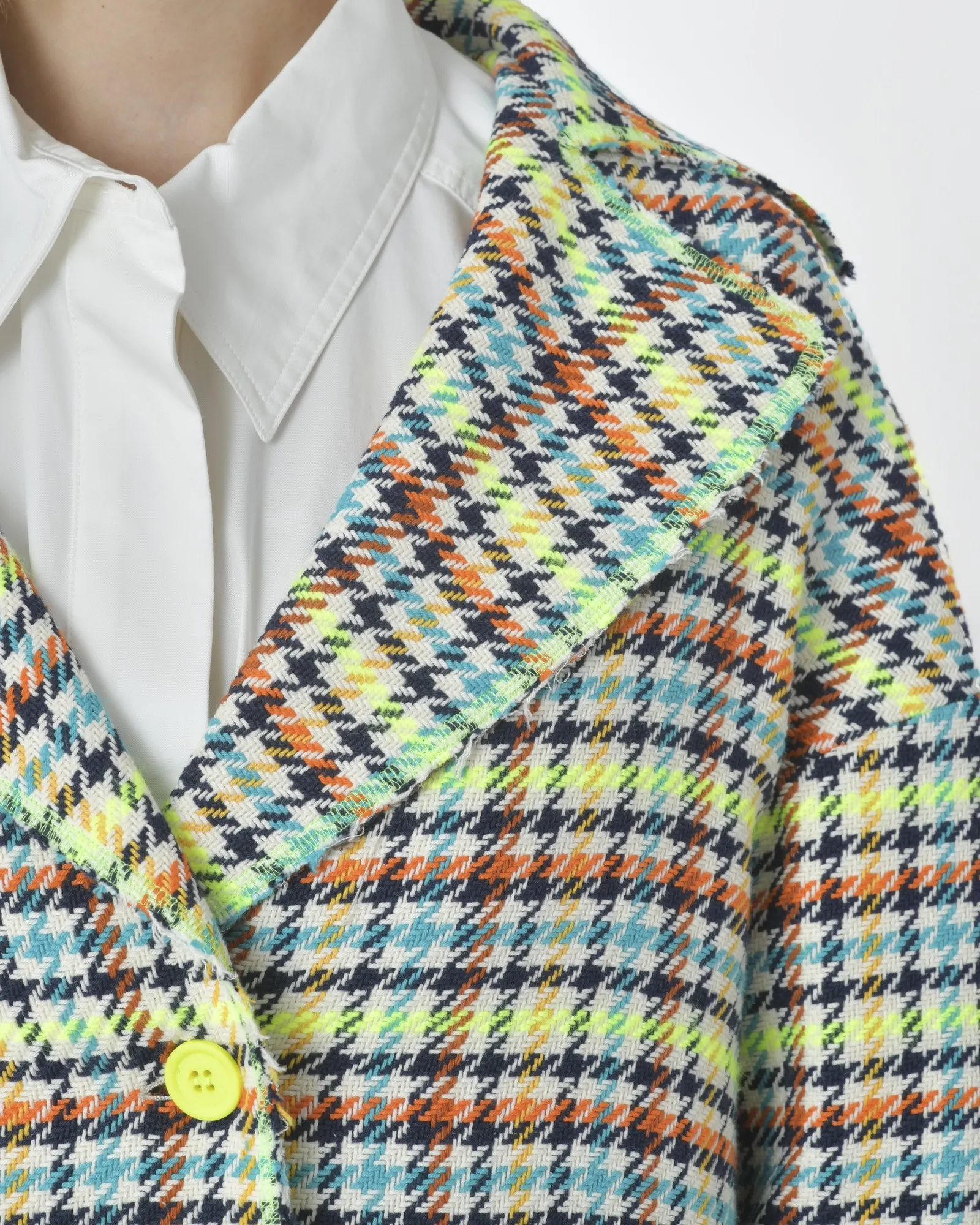 Manteau pied de poule jaune fluo et multicolore Mouche 