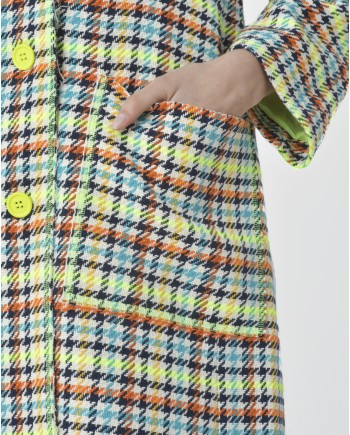 Manteau pied de poule jaune fluo et multicolore Mouche 