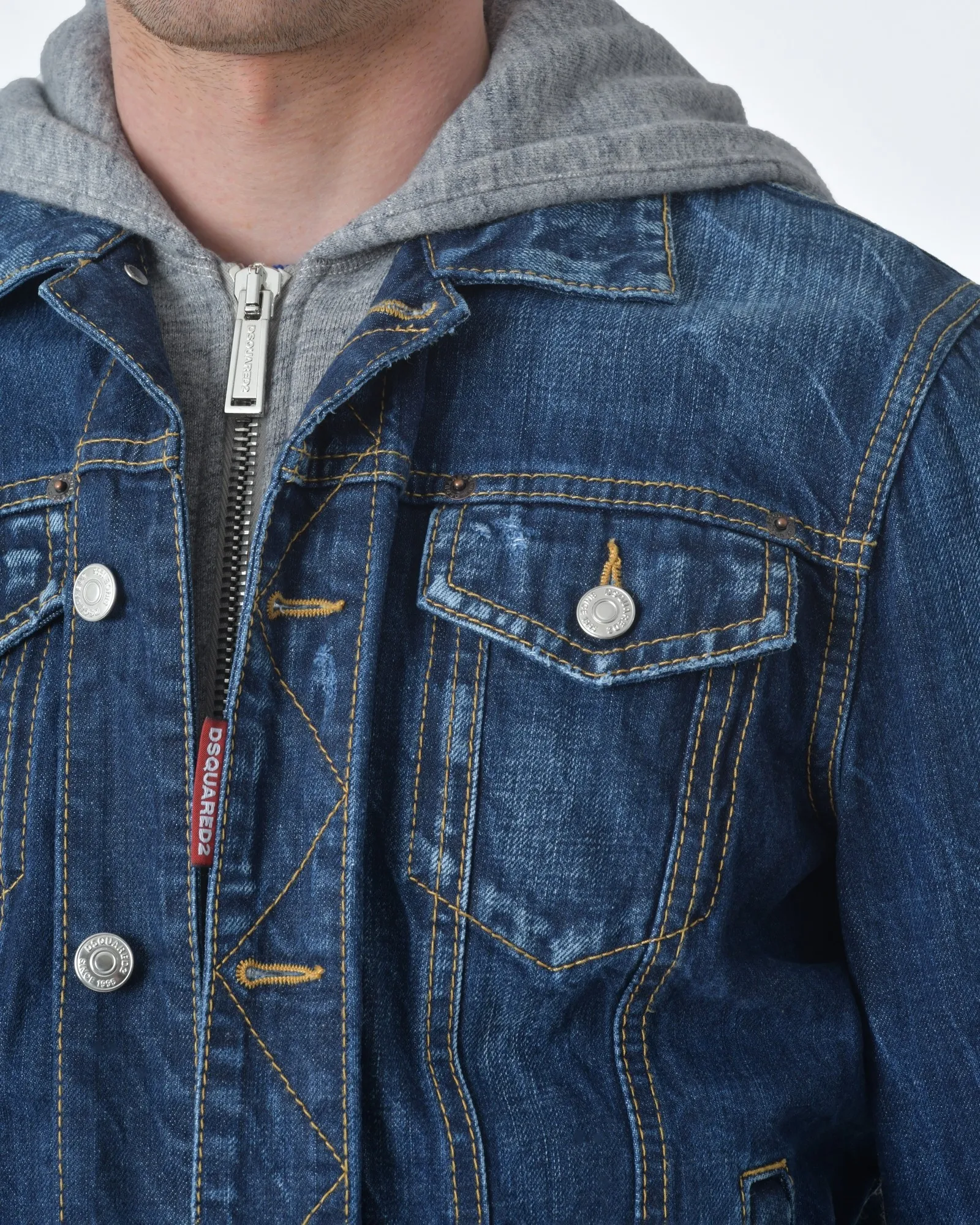 Veste jean / Denim motif "ICON" dos à capuche molleton  Dsquared2 