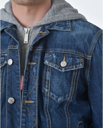 Veste jean / Denim motif "ICON" dos à capuche molleton  Dsquared2 