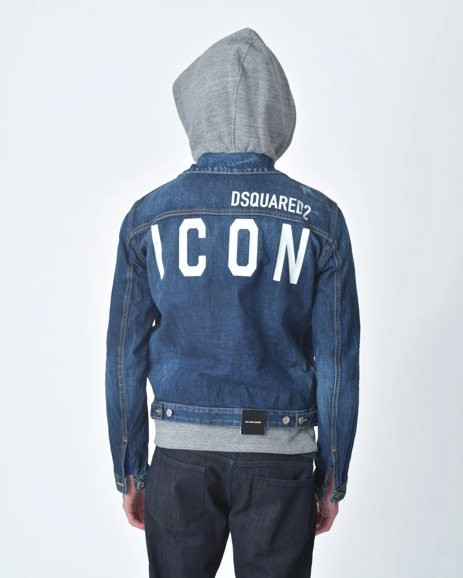 Veste jean / Denim motif "ICON" dos à capuche molleton  Dsquared2 