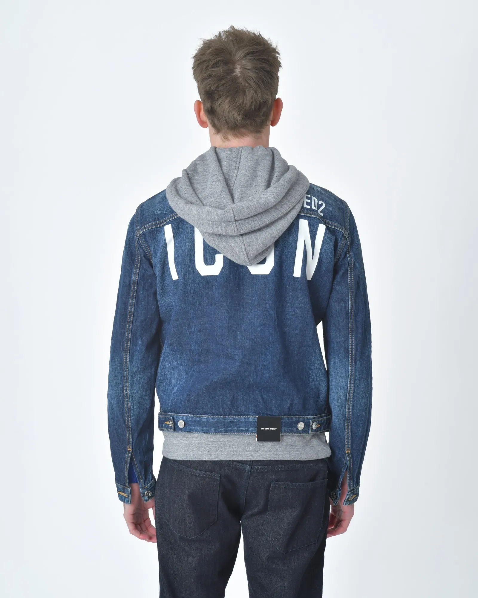 Veste jean / Denim motif "ICON" dos à capuche molleton  Dsquared2 