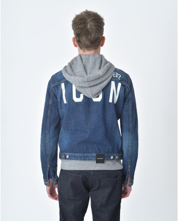 Veste jean / Denim motif "ICON" dos à capuche molleton  Dsquared2 