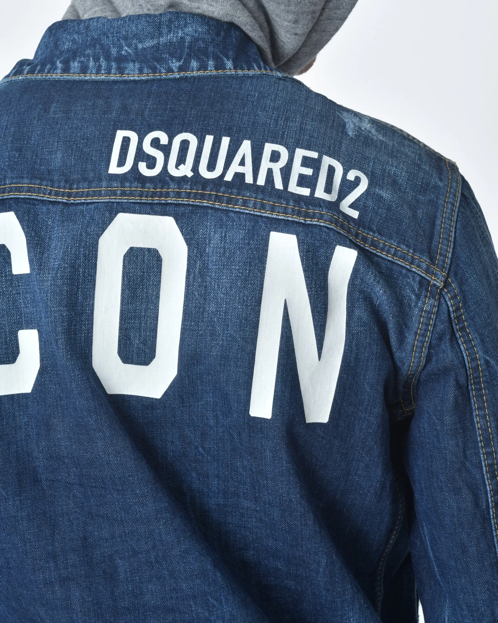 Veste jean / Denim motif "ICON" dos à capuche molleton  Dsquared2 