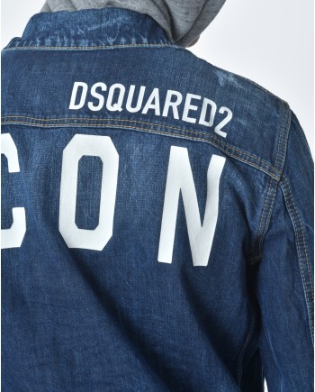 Veste jean / Denim motif "ICON" dos à capuche molleton  Dsquared2 