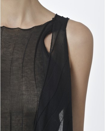 Top asymétrique noir maille fine effet côtelet Masnada 