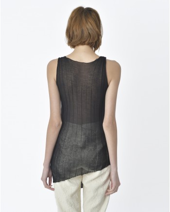 Top asymétrique noir maille fine effet côtelet Masnada 