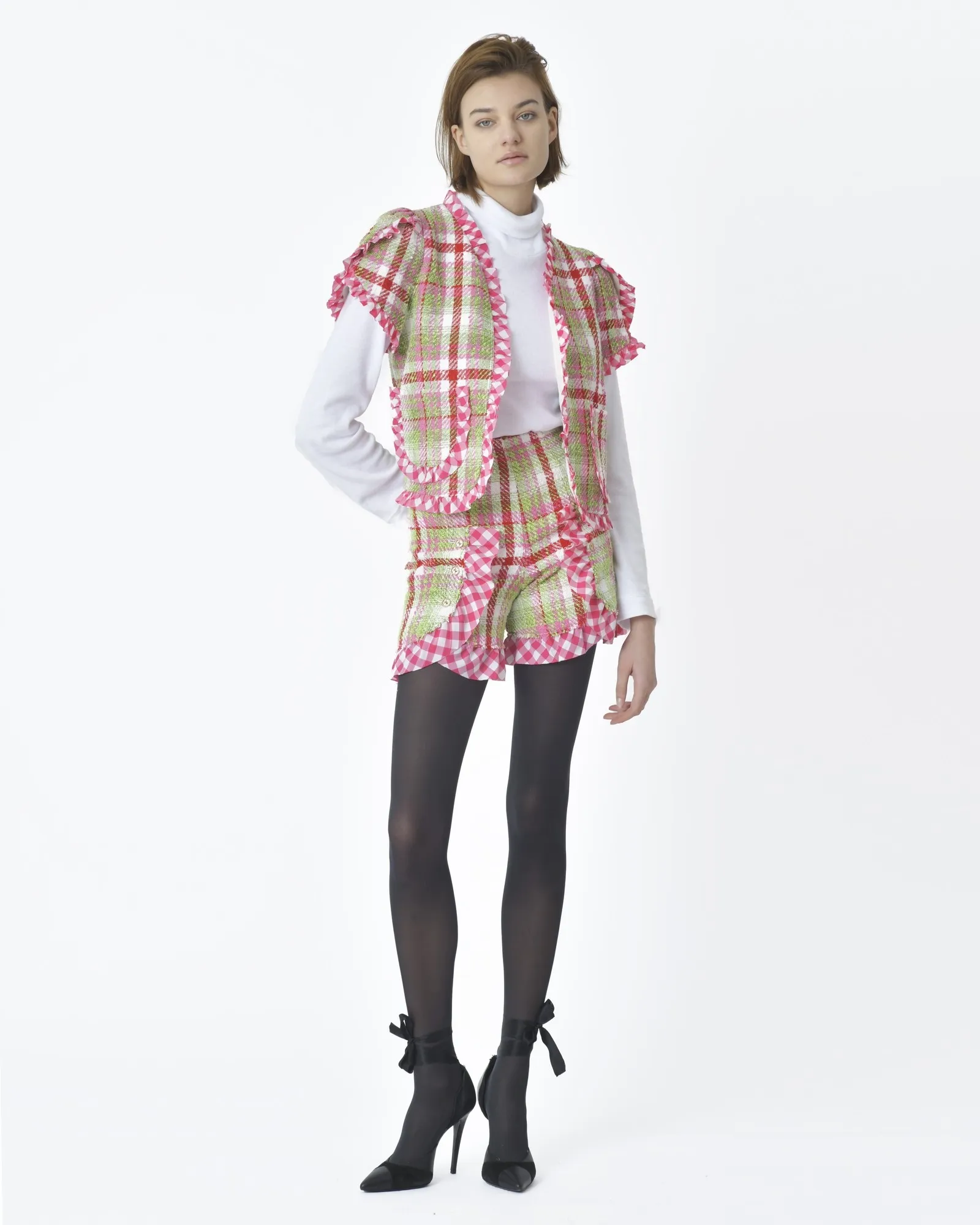 Short d'ensemble tartan rouge rose et vert Edward Achour 