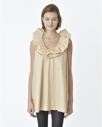 Robe beige col danseuse à volant Edward Achour 