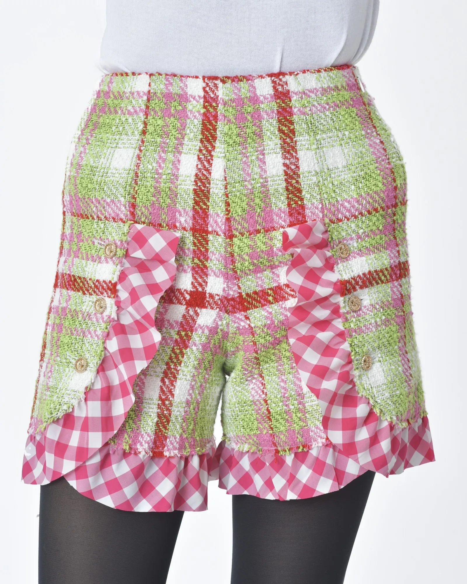 Short d'ensemble tartan rouge rose et vert Edward Achour 