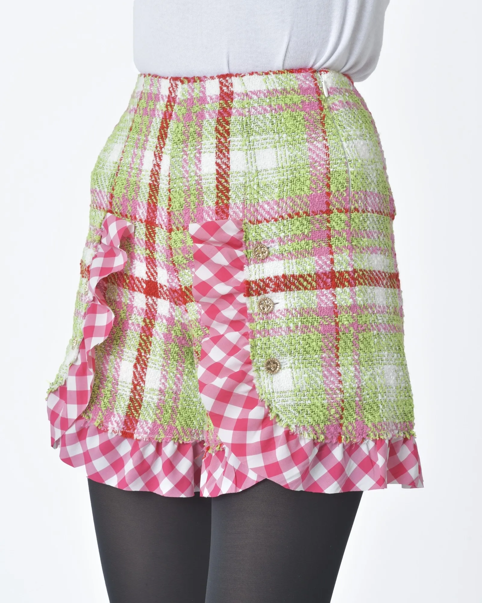 Short d'ensemble tartan rouge rose et vert Edward Achour 