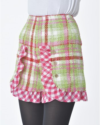 Short d'ensemble tartan rouge rose et vert Edward Achour 