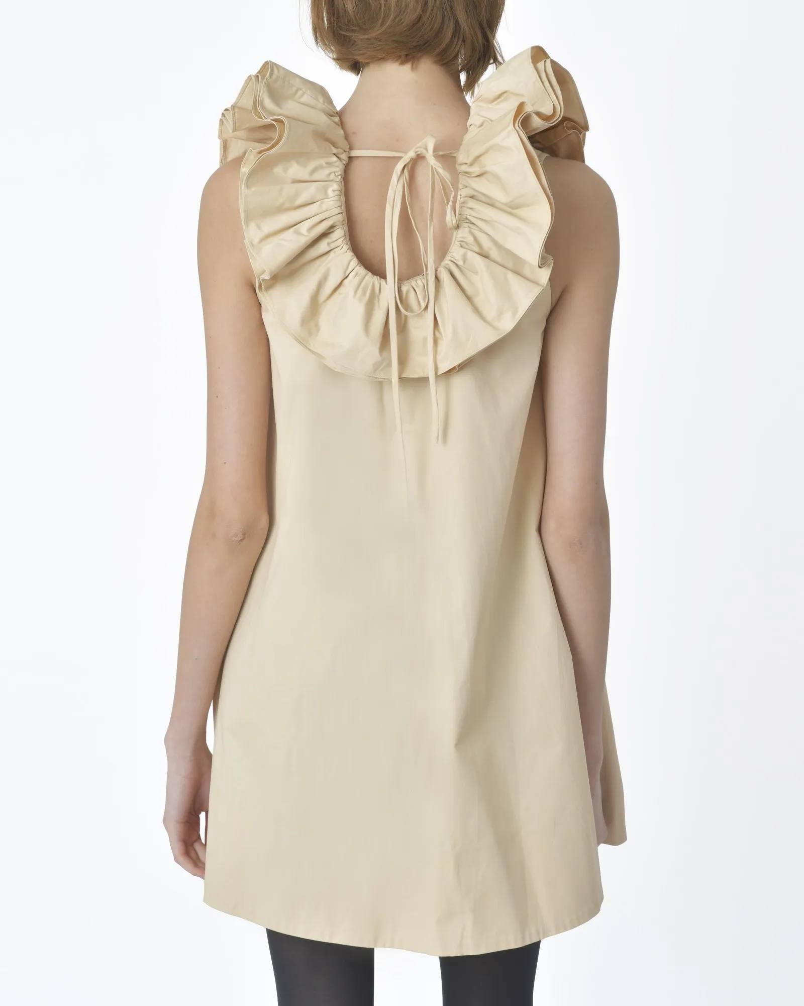 Robe beige col danseuse à volant Edward Achour 