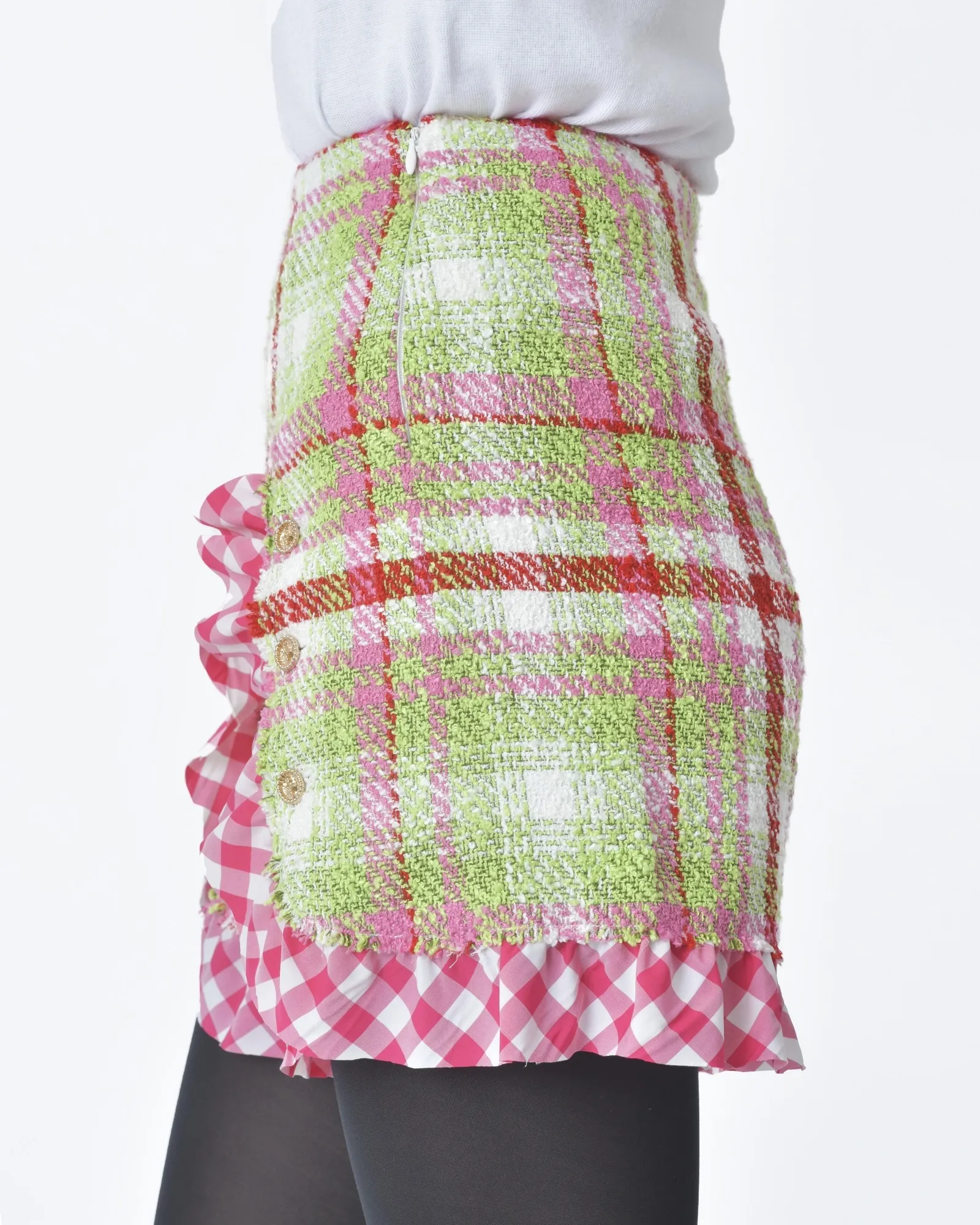 Short d'ensemble tartan rouge rose et vert Edward Achour 