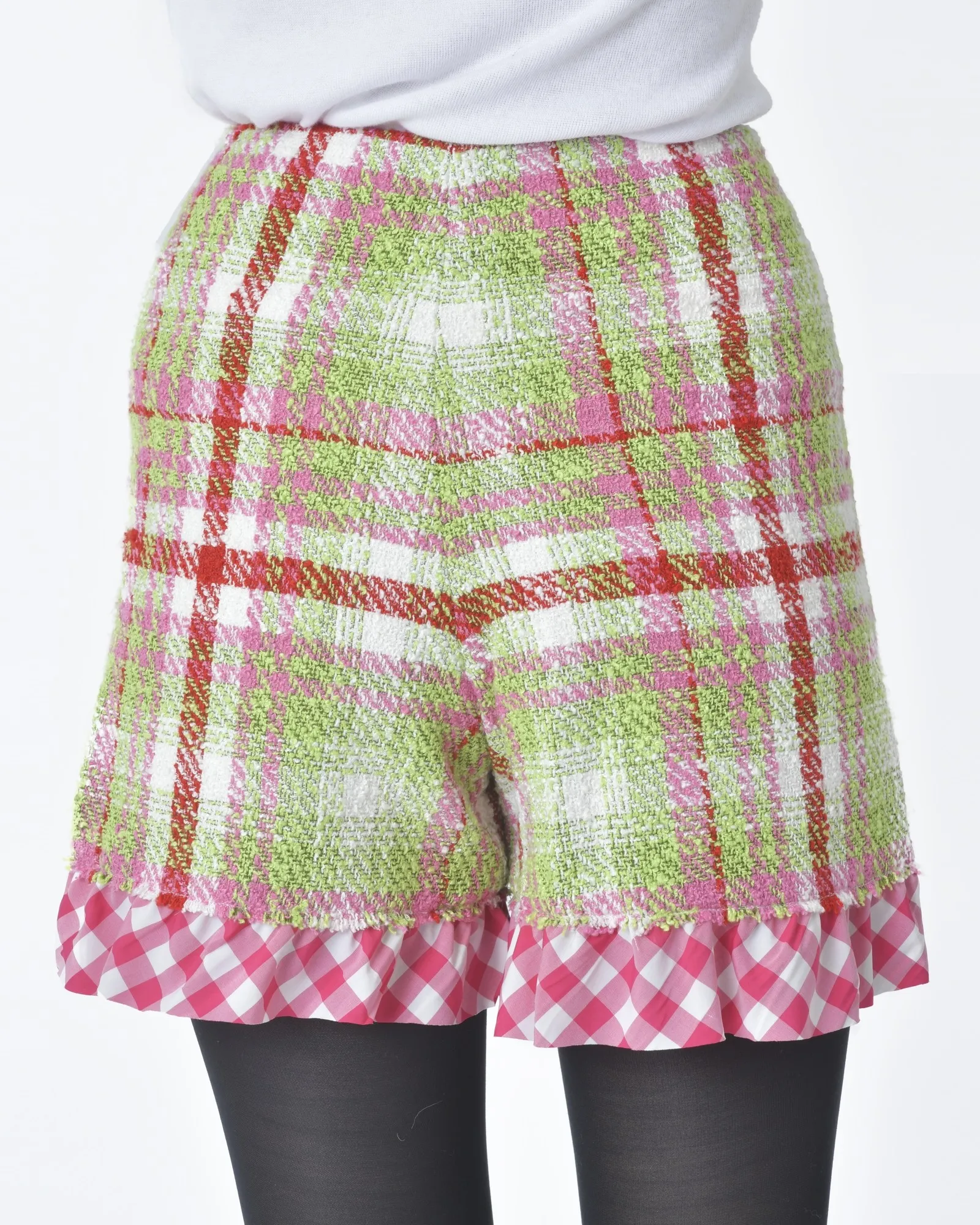 Short d'ensemble tartan rouge rose et vert Edward Achour 